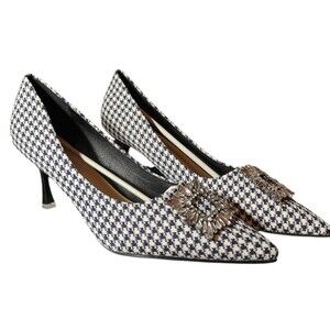 C. Paravano Women  Pumps Pointed Toe Houndstooth Rhinestone Navy 3" Size 11